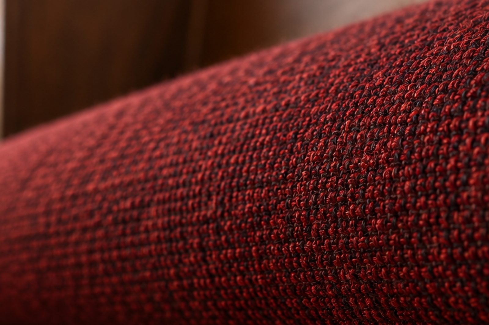 Close view of heathered oxblood contract weave
